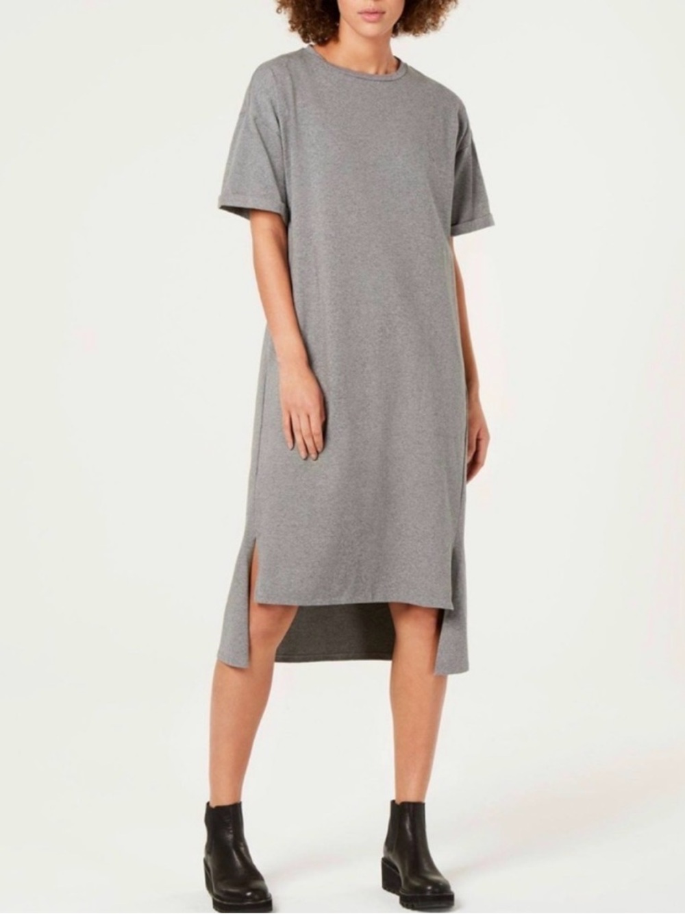 EILEEN FISHER - Short Sleeve High-Low T-shirt Dress. organic cotton. XS